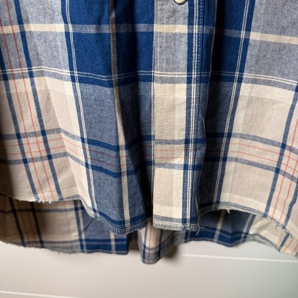 Wrangler Men's Long Sleeve Pearl Snap Blue & Cream Plaid Shirt 18 1/2 x 36 - Picture 5 of 11